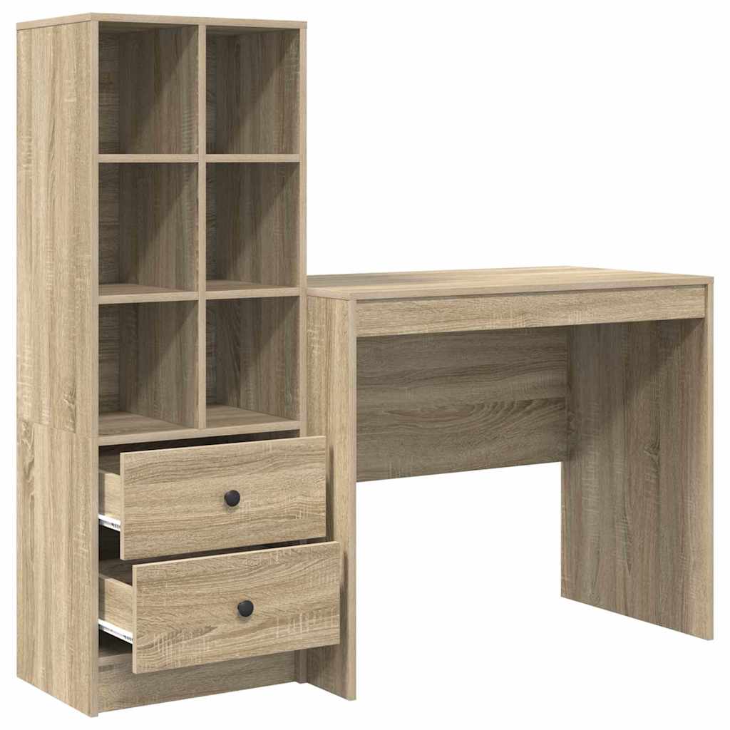 Desk with Storage with Drawer 2 pcs Sonoma Oak 90 x 50 x 76 cm