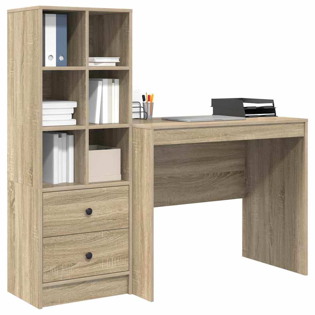 Desk with Storage with Drawer 2 pcs Sonoma Oak 90 x 50 x 76 cm