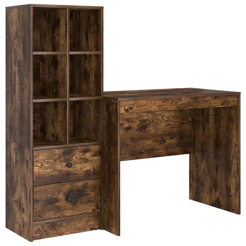 Desk with Storage with Drawer 2 pcs Smoked Oak 90 x 50 x 76 cm