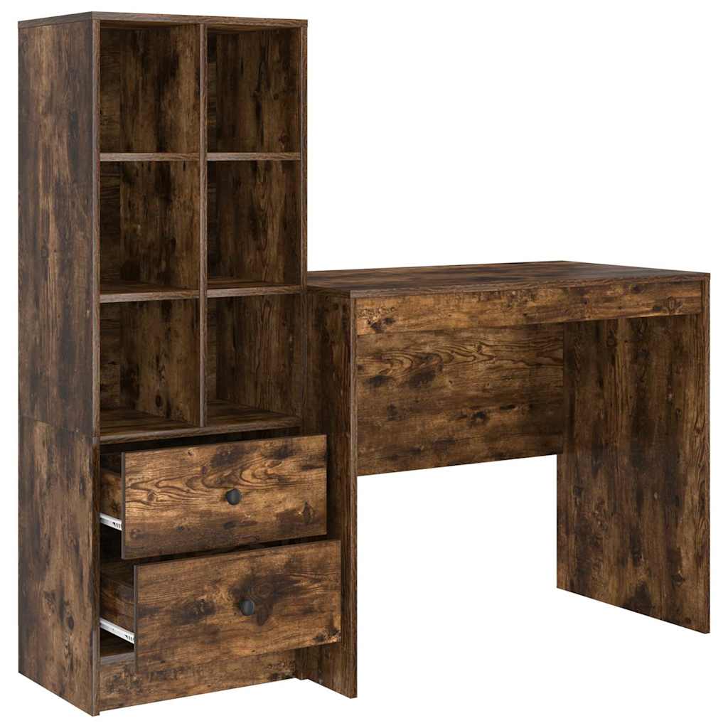 Desk with Storage with Drawer 2 pcs Smoked Oak 90 x 50 x 76 cm