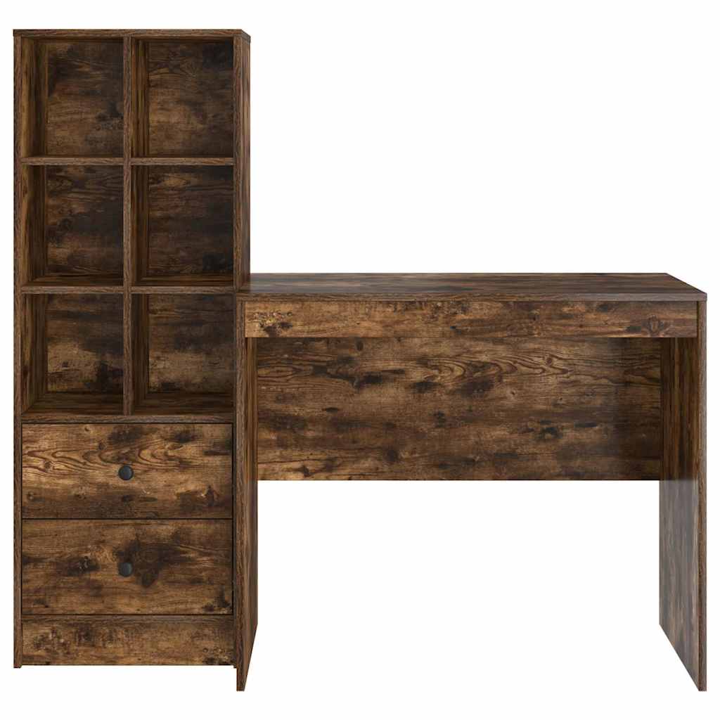 Desk with Storage with Drawer 2 pcs Smoked Oak 90 x 50 x 76 cm
