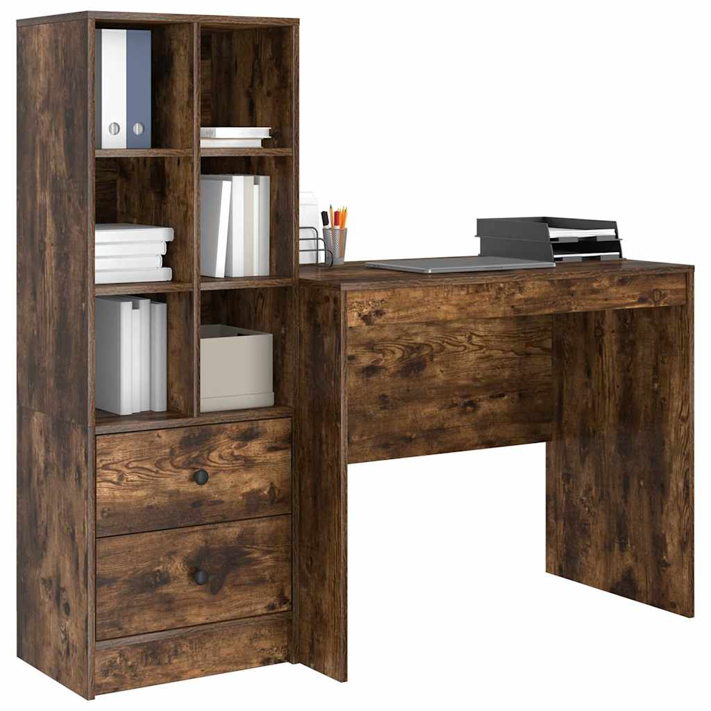 Desk with Storage with Drawer 2 pcs Smoked Oak 90 x 50 x 76 cm