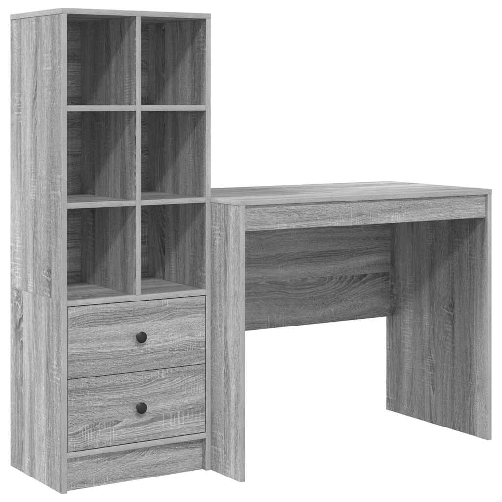 Desk with Storage with Drawer 2 pcs Grey sonoma 90 x 50 x 76 cm