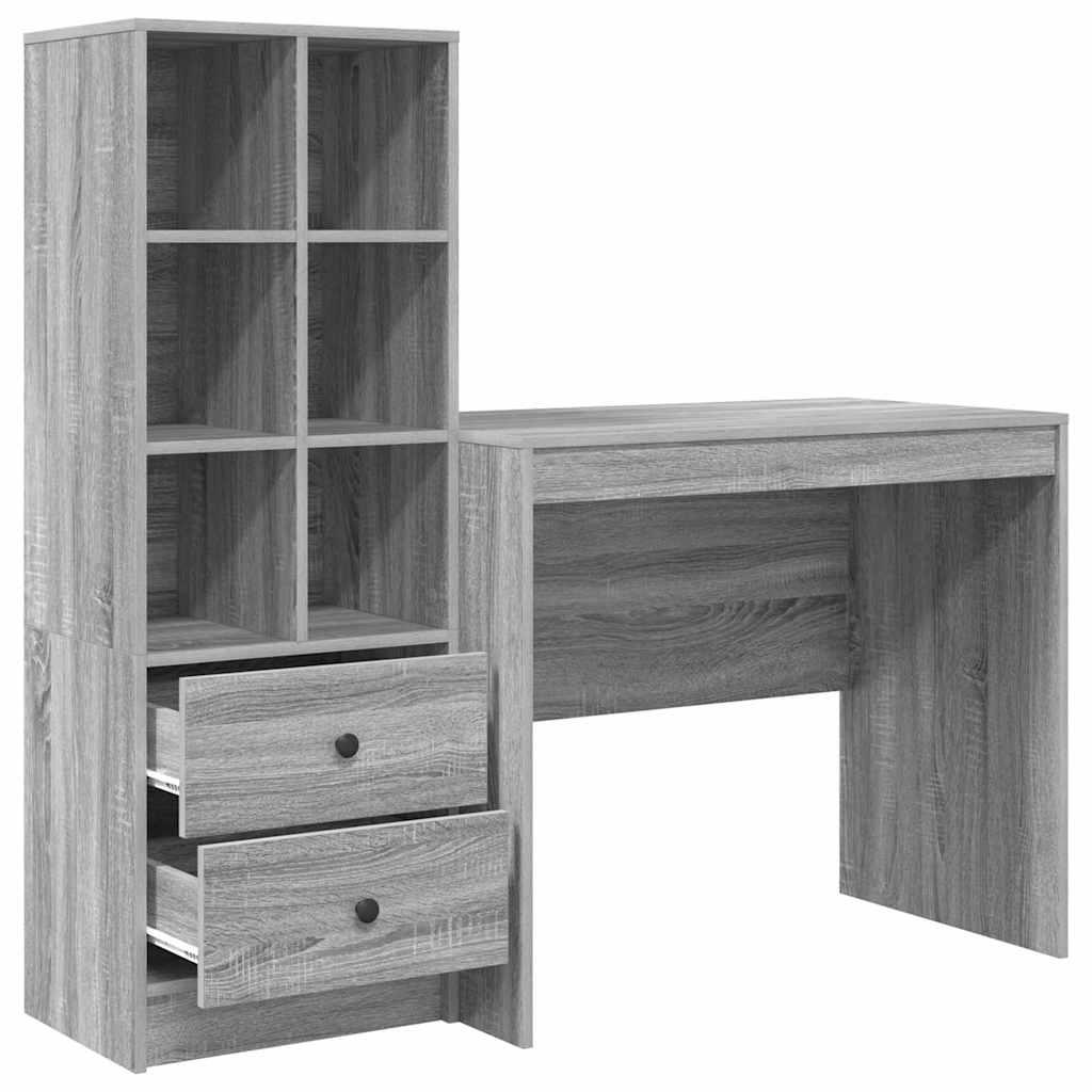 Desk with Storage with Drawer 2 pcs Grey sonoma 90 x 50 x 76 cm