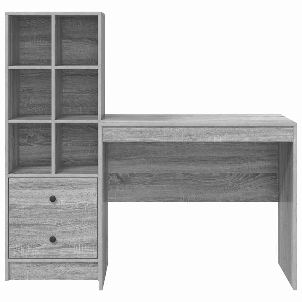 Desk with Storage with Drawer 2 pcs Grey sonoma 90 x 50 x 76 cm