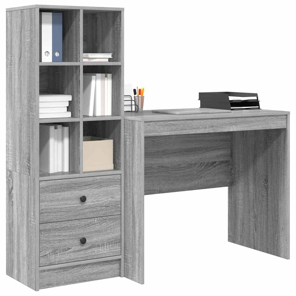 Desk with Storage with Drawer 2 pcs Grey sonoma 90 x 50 x 76 cm