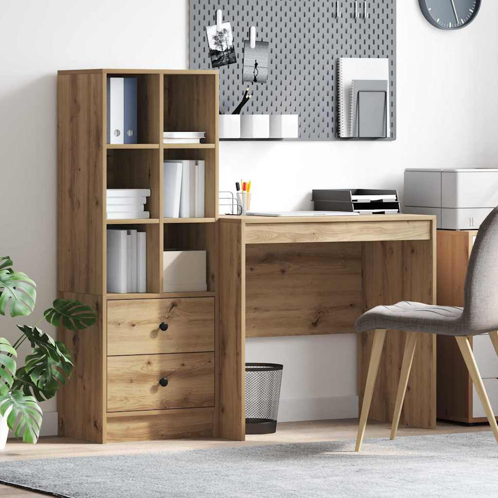 Desk with Storage with Drawer 2 pcs Artisan oak 90 x 50 x 76 cm
