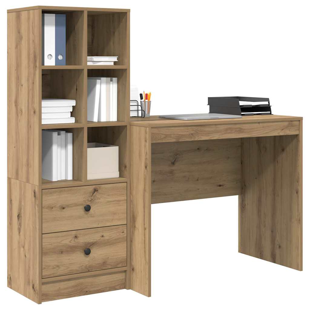 Desk with Storage with Drawer 2 pcs Artisan oak 90 x 50 x 76 cm