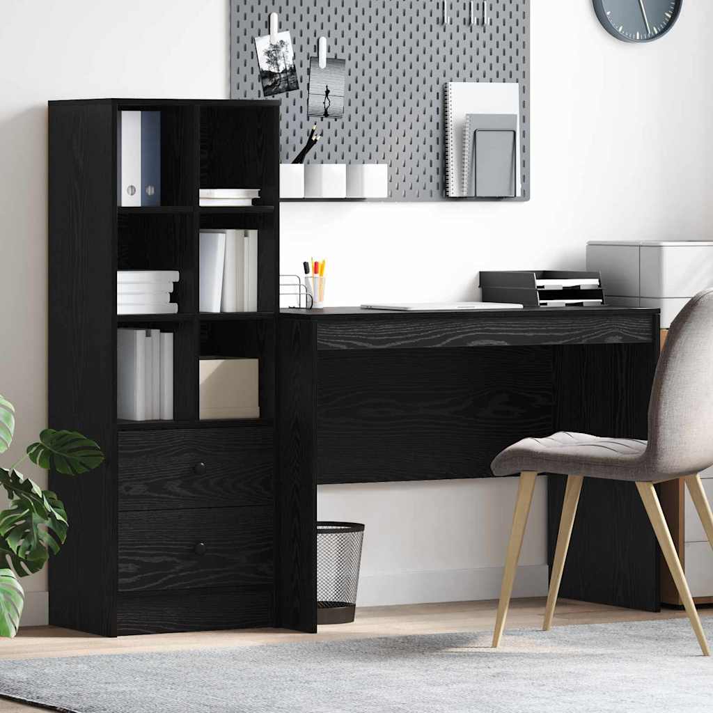 Desk with Storage with Drawer 2 pcs Black oak 100 x 50 x 76 cm