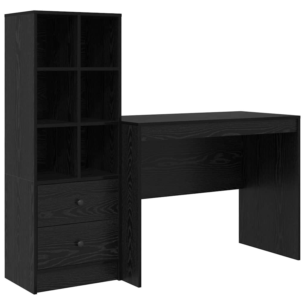 Desk with Storage with Drawer 2 pcs Black oak 100 x 50 x 76 cm