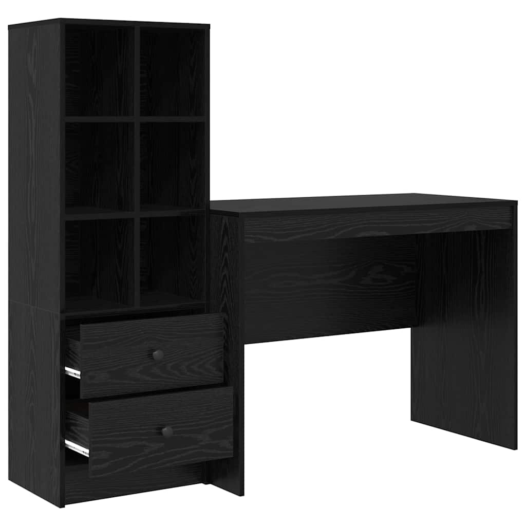 Desk with Storage with Drawer 2 pcs Black oak 100 x 50 x 76 cm
