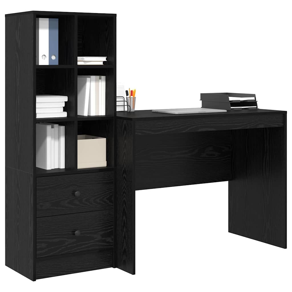 Desk with Storage with Drawer 2 pcs Black oak 100 x 50 x 76 cm