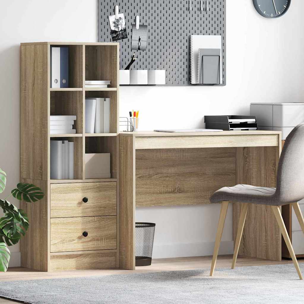 Desk with Storage with Drawer 2 pcs Sonoma Oak 100 x 50 x 76 cm