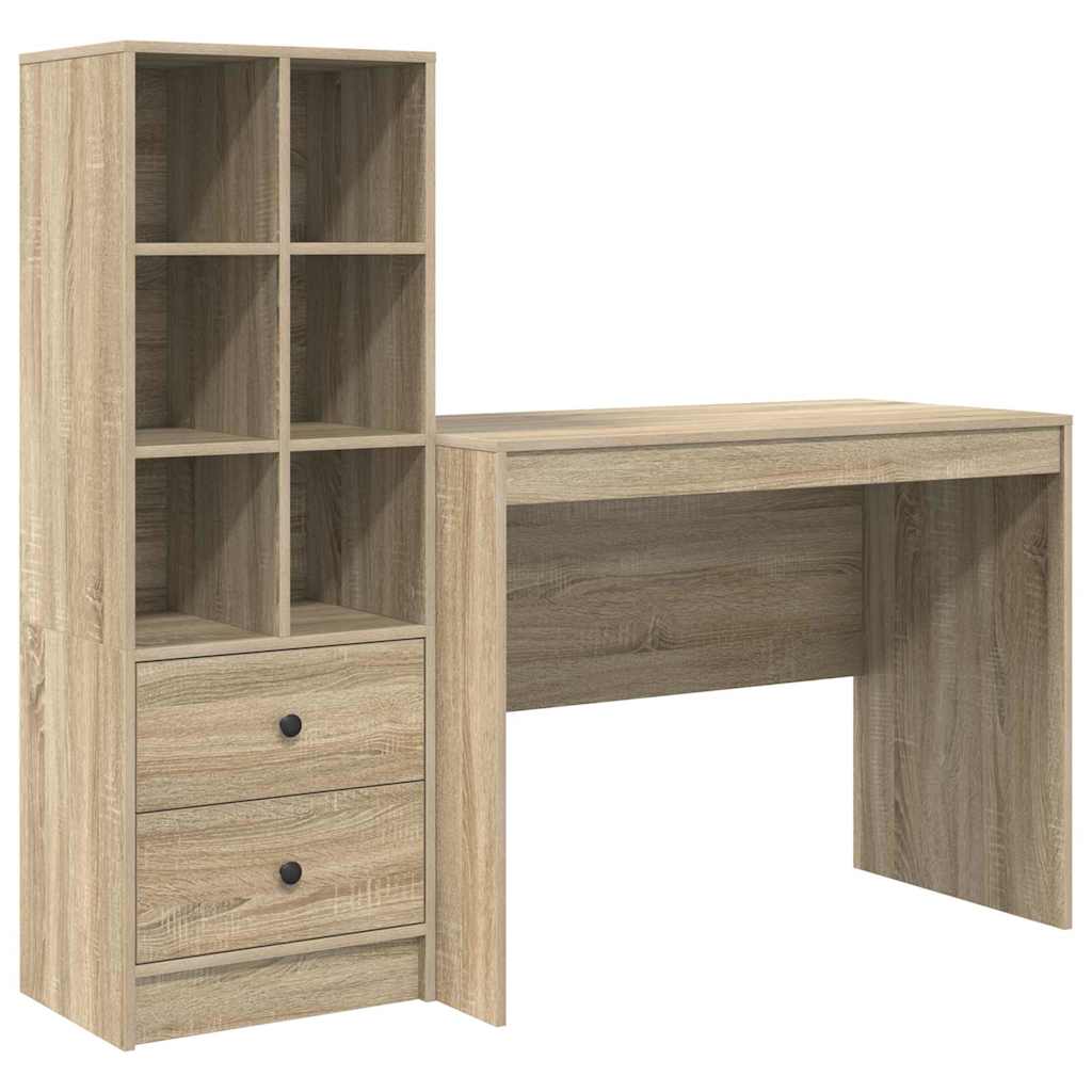 Desk with Storage with Drawer 2 pcs Sonoma Oak 100 x 50 x 76 cm