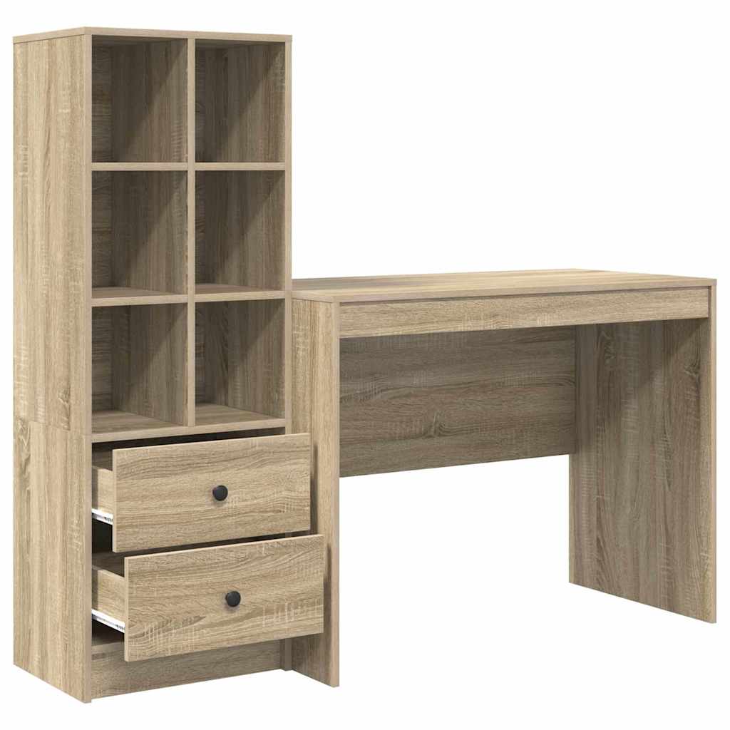 Desk with Storage with Drawer 2 pcs Sonoma Oak 100 x 50 x 76 cm