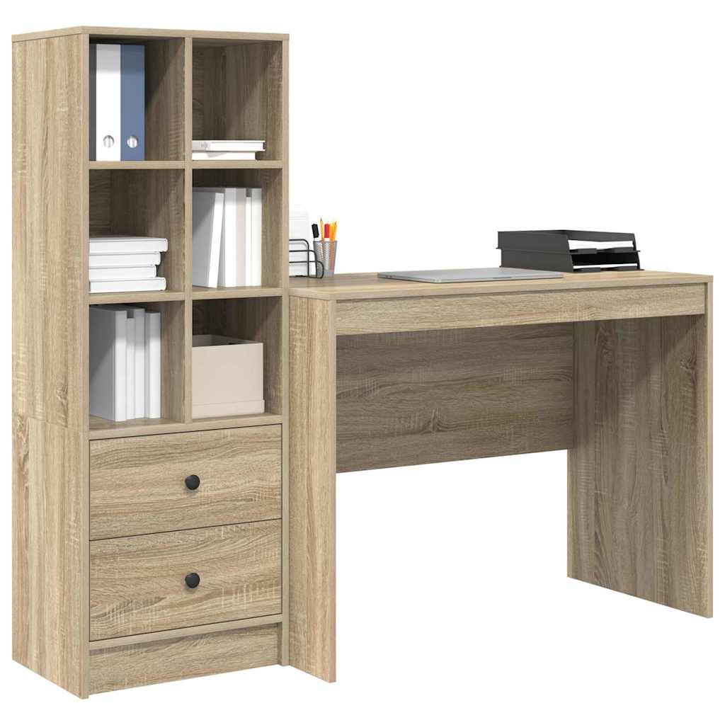 Desk with Storage with Drawer 2 pcs Sonoma Oak 100 x 50 x 76 cm