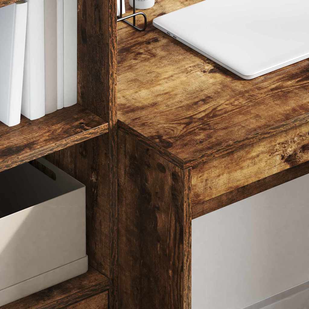 Desk with Storage with Drawer 2 pcs Smoked Oak 100 x 50 x 76 cm