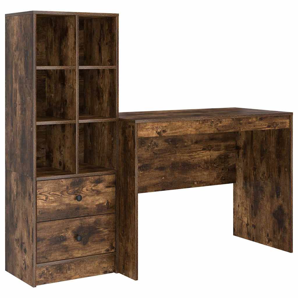 Desk with Storage with Drawer 2 pcs Smoked Oak 100 x 50 x 76 cm