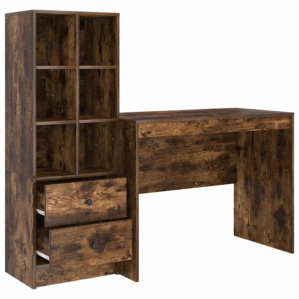 Desk with Storage with Drawer 2 pcs Smoked Oak 100 x 50 x 76 cm