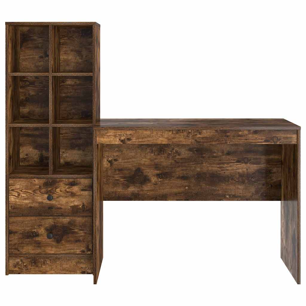 Desk with Storage with Drawer 2 pcs Smoked Oak 100 x 50 x 76 cm