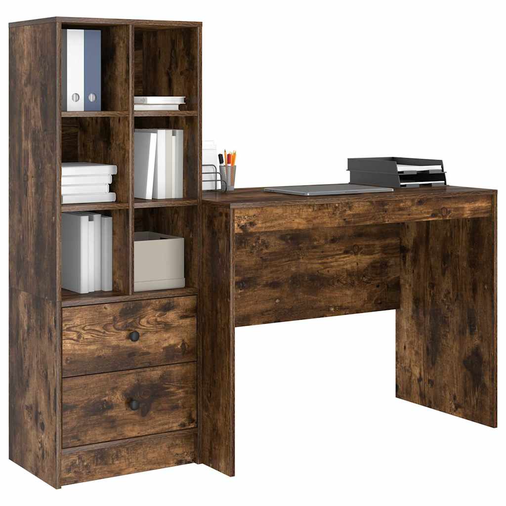 Desk with Storage with Drawer 2 pcs Smoked Oak 100 x 50 x 76 cm