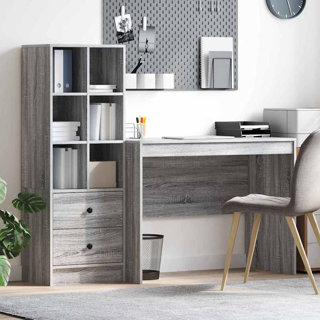 Desk with Storage with Shelf 2 pcs Grey sonoma 100 x 50 x 76 cm