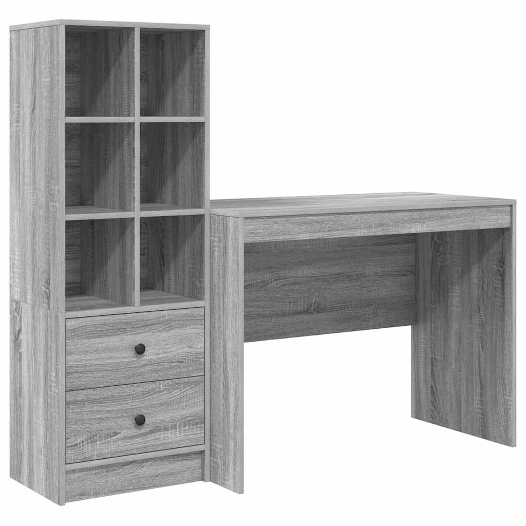 Desk with Storage with Shelf 2 pcs Grey sonoma 100 x 50 x 76 cm