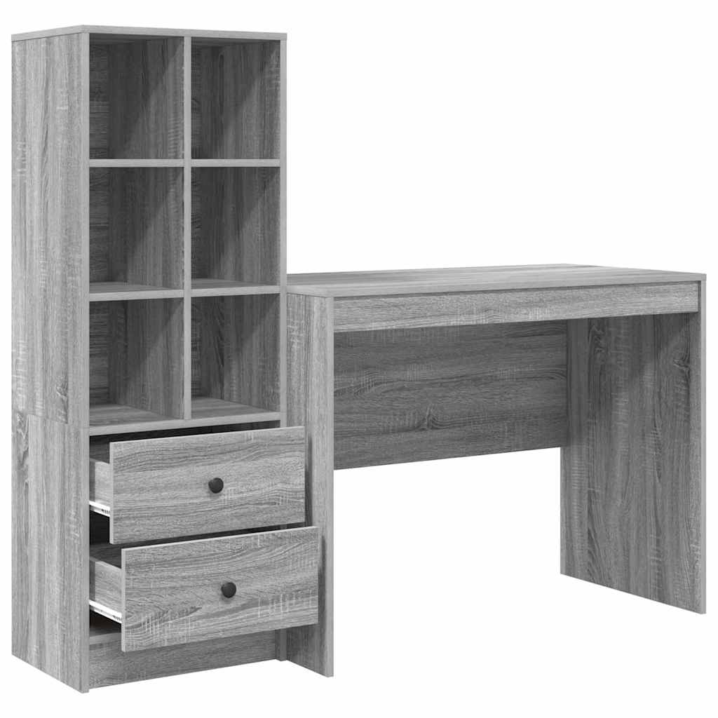 Desk with Storage with Shelf 2 pcs Grey sonoma 100 x 50 x 76 cm
