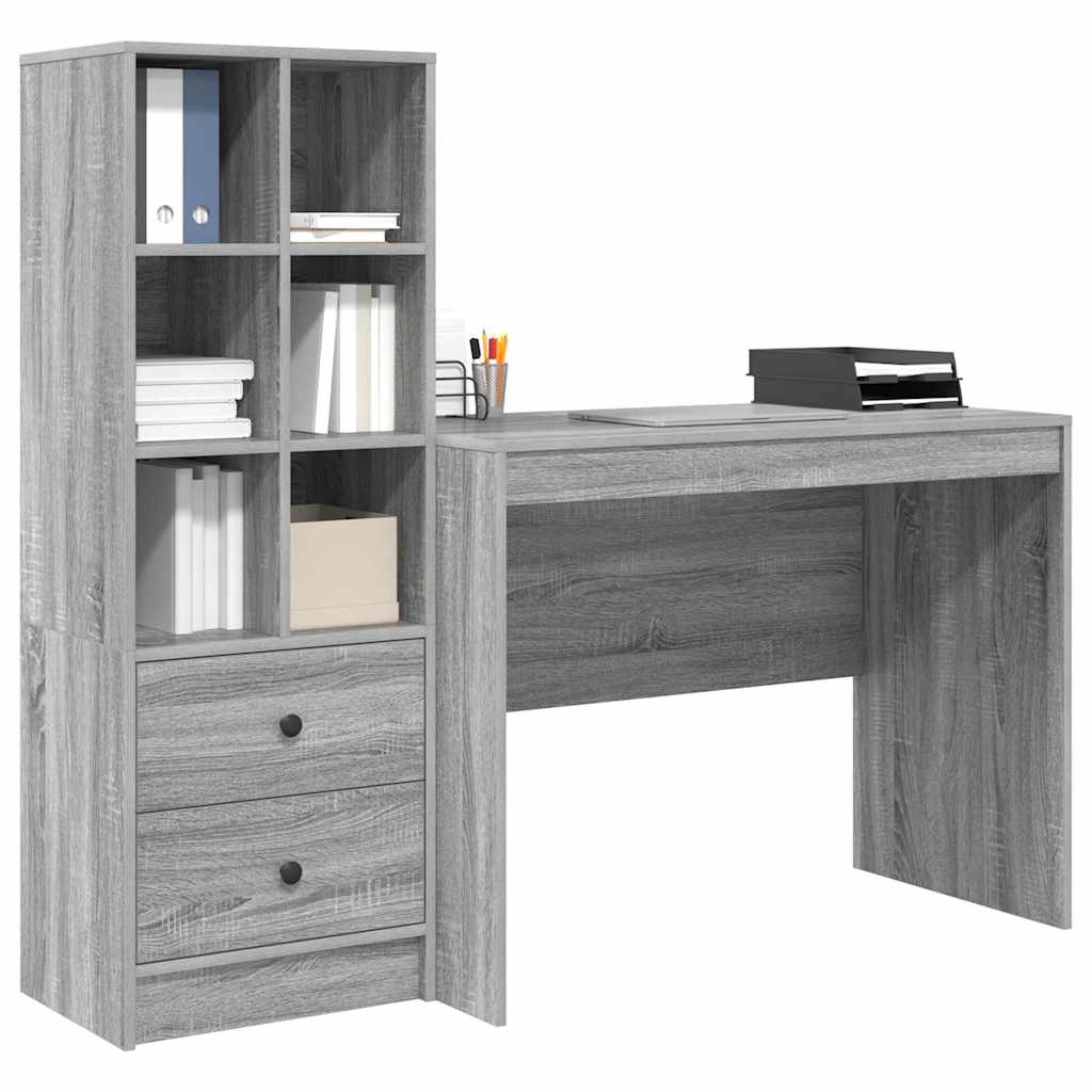 Desk with Storage with Shelf 2 pcs Grey sonoma 100 x 50 x 76 cm