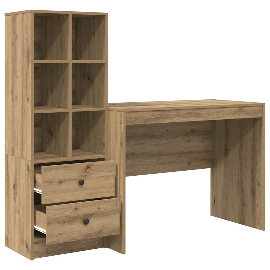 Desk with Storage with Shelf 2 pcs Artisan oak 100 x 50 x 76 cm