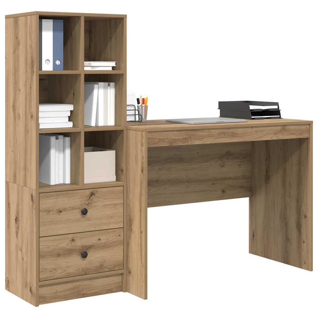 Desk with Storage with Shelf 2 pcs Artisan oak 100 x 50 x 76 cm