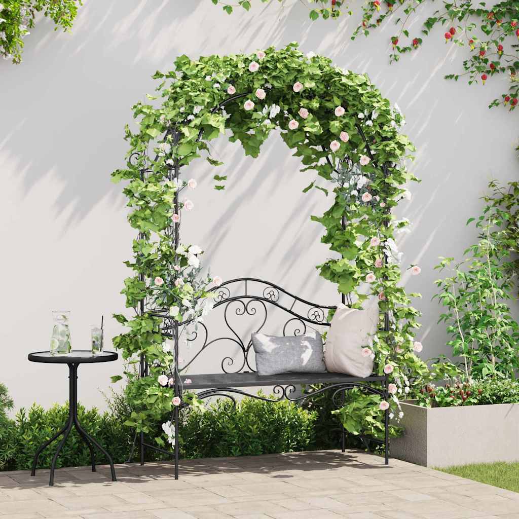 Garden Bench with Cushion Black 104 x 54 x 93cm Steel