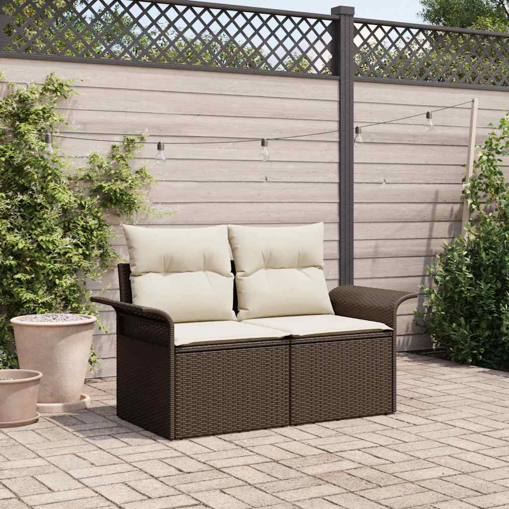 Garden Sofa with Cushion Brown 141 x 62 x 69cm Poly Rattan