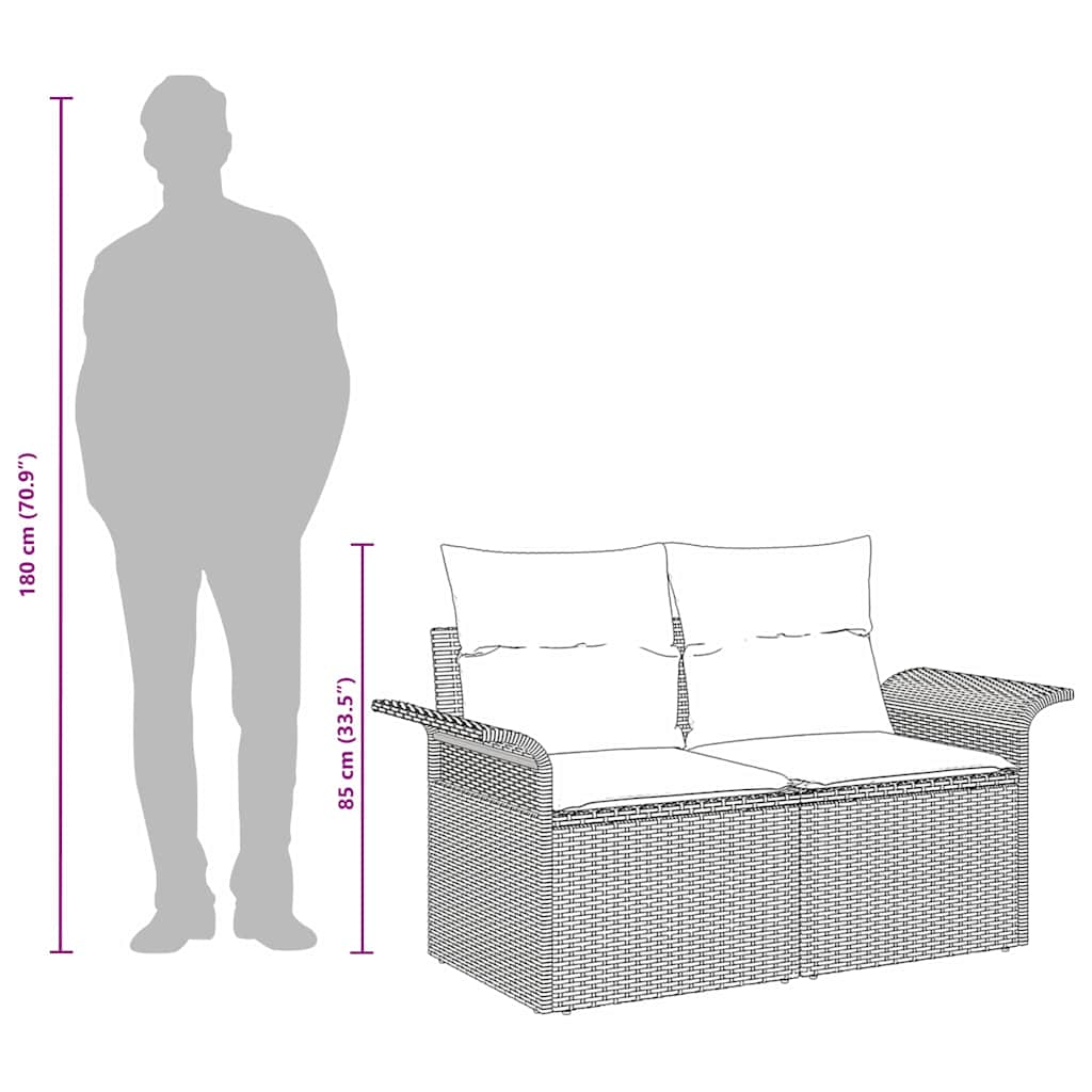 Garden Sofa with Cushion Brown 141 x 62 x 69cm Poly Rattan