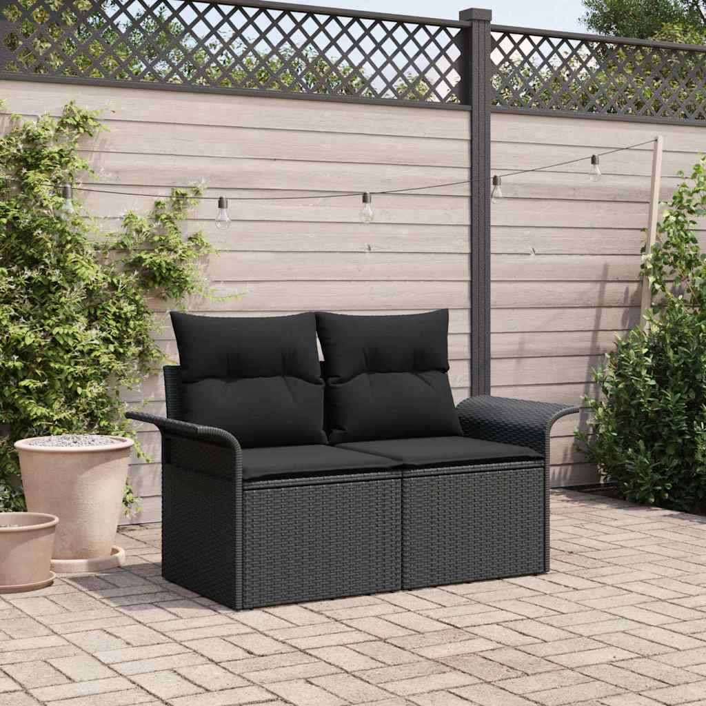 Garden Sofa with Cushion Black 141 x 62 x 69cm Poly Rattan
