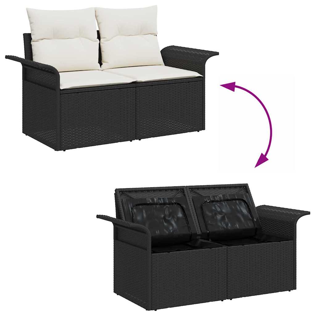 Garden Sofa with Cushion Black 141 x 62 x 69cm Poly Rattan