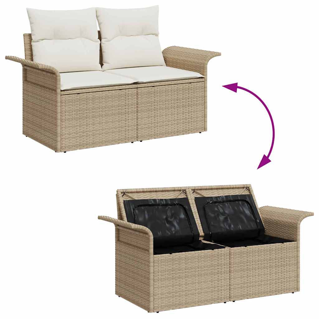 Garden Sofa with Cushion Beige 141 x 62 x 69cm Poly Rattan