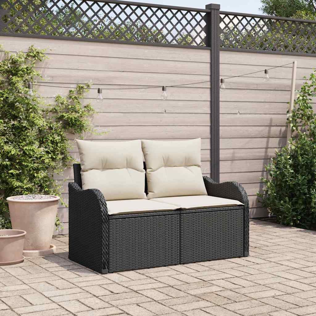 Garden Sofa with Cushion Black 121 x 62 x 69cm Poly Rattan