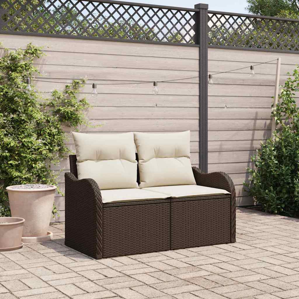 Garden Sofa with Cushion Brown 121 x 62 x 69cm Poly Rattan
