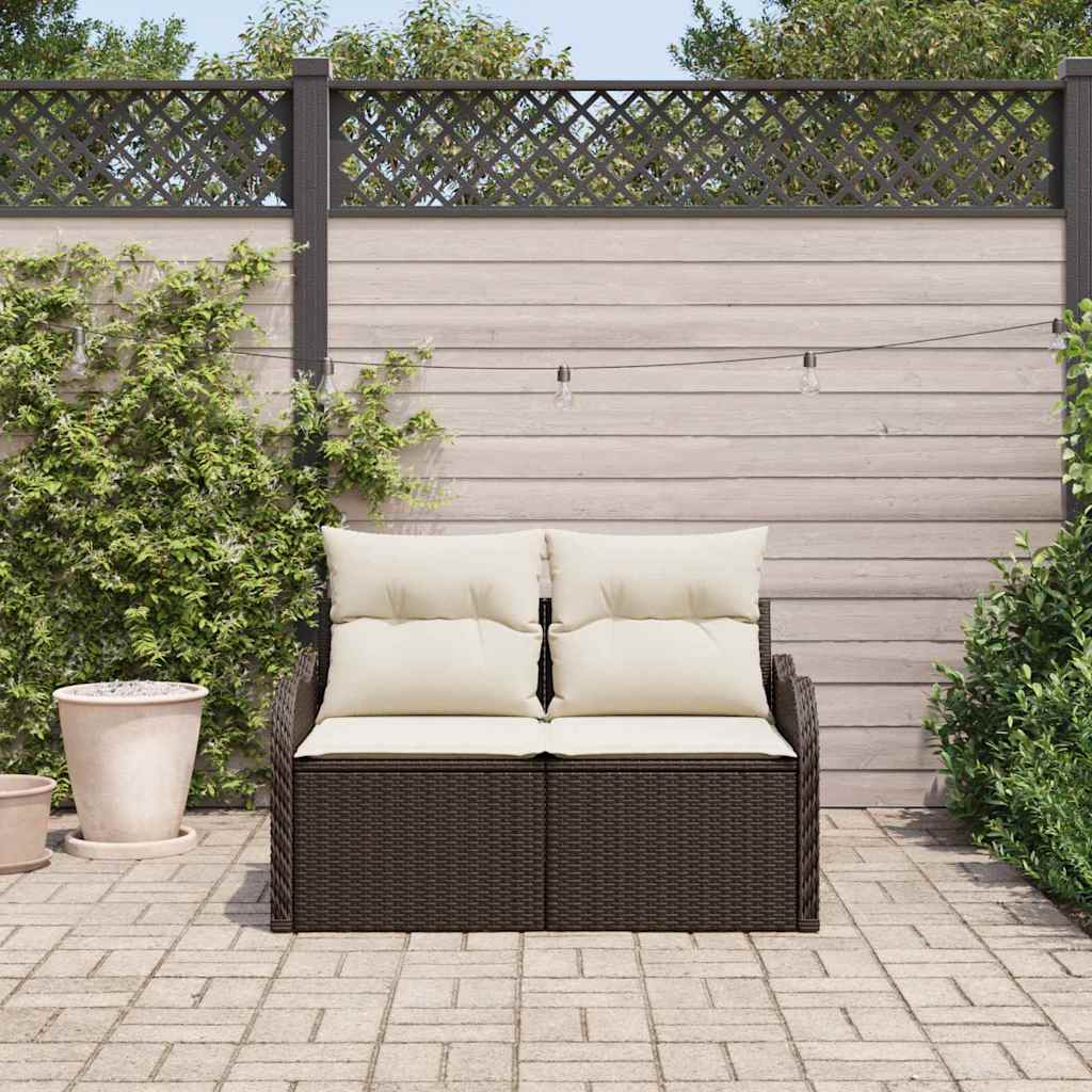 Garden Sofa with Cushion Brown 121 x 62 x 69cm Poly Rattan