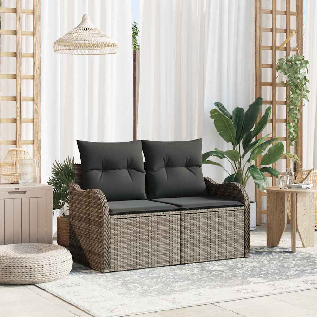 Garden Sofa with Cushion Grey 121 x 62 x 69cm Poly Rattan
