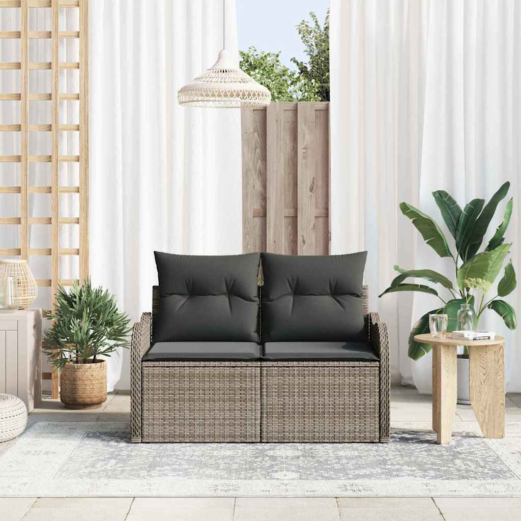 Garden Sofa with Cushion Grey 121 x 62 x 69cm Poly Rattan
