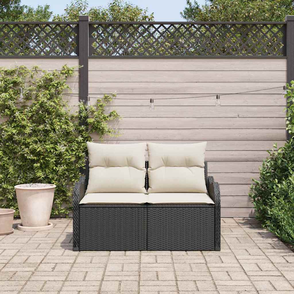 Garden Sofa with Cushion Black 121 x 62 x 69cm Poly Rattan