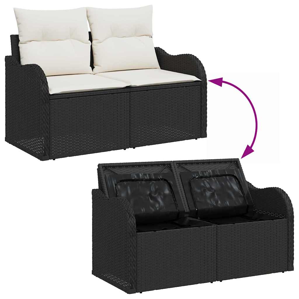 Garden Sofa with Cushion Black 121 x 62 x 69cm Poly Rattan