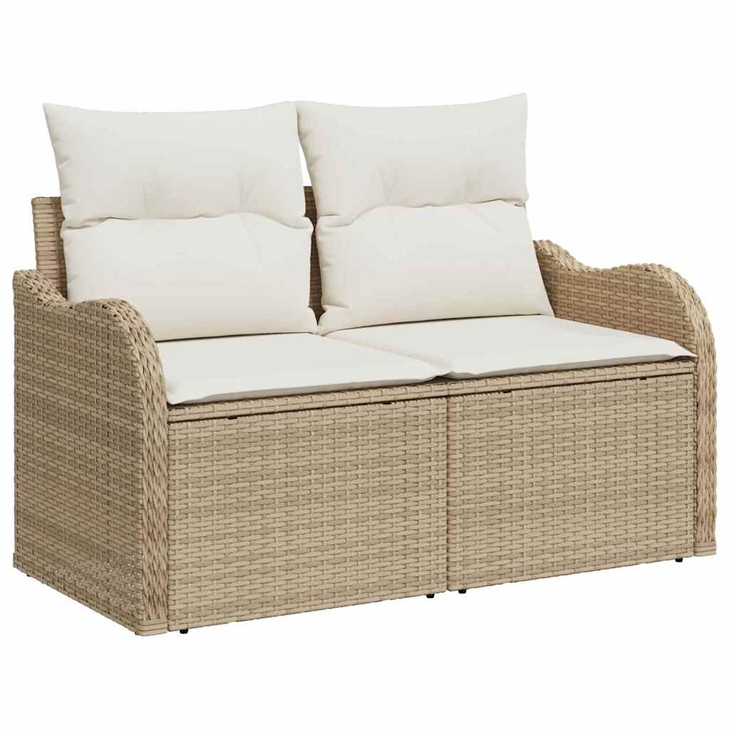 Garden Sofa with Cushion Beige 121 x 62 x 69cm Poly Rattan
