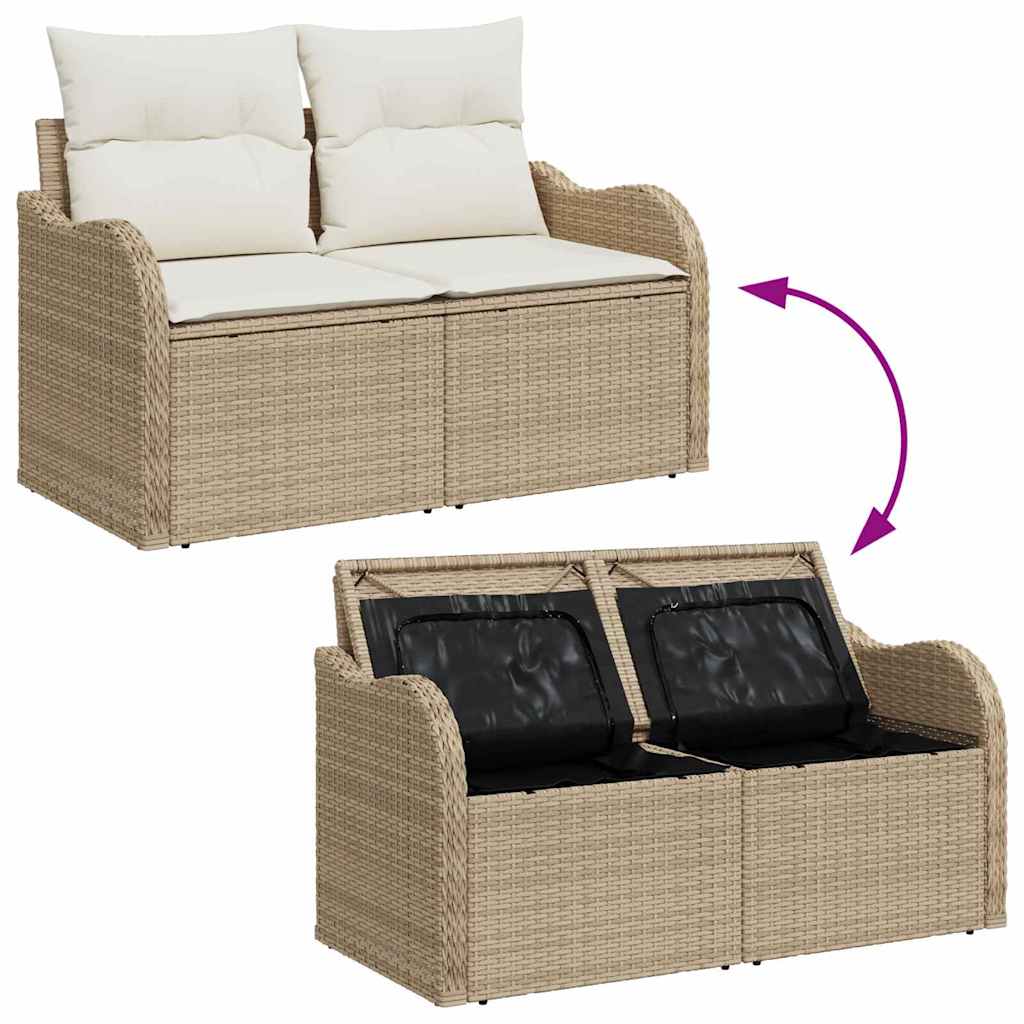 Garden Sofa with Cushion Beige 121 x 62 x 69cm Poly Rattan