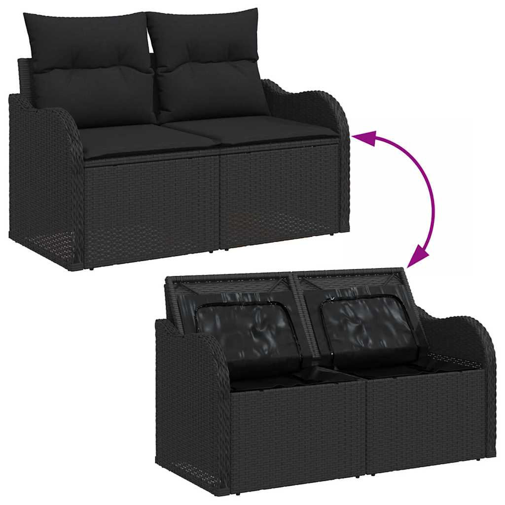 Garden Sofa with Cushion Black 121 x 62 x 69cm Poly Rattan