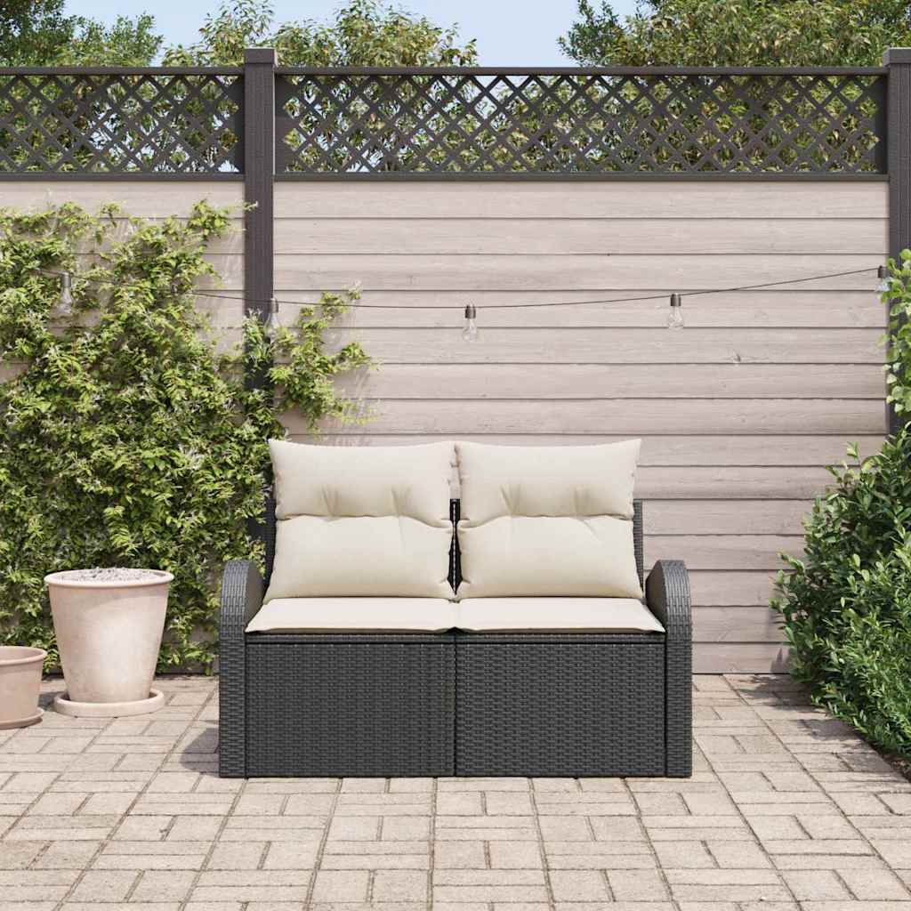Garden Sofa with Cushion Black 124 x 62 x 69cm Poly Rattan