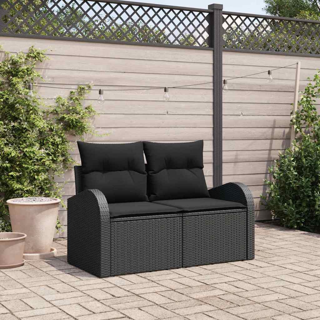 Garden Sofa with Cushion Black 124 x 62 x 69cm Poly Rattan