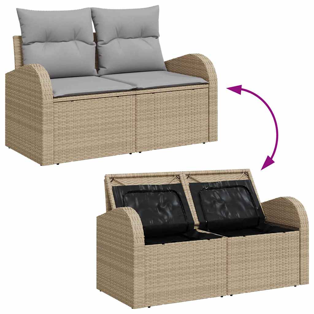 Garden Sofa with Cushion Beige 124 x 62 x 69cm Poly Rattan